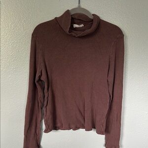 LACAUSA XL Brown/purple Ribbed Turtleneck Sweater